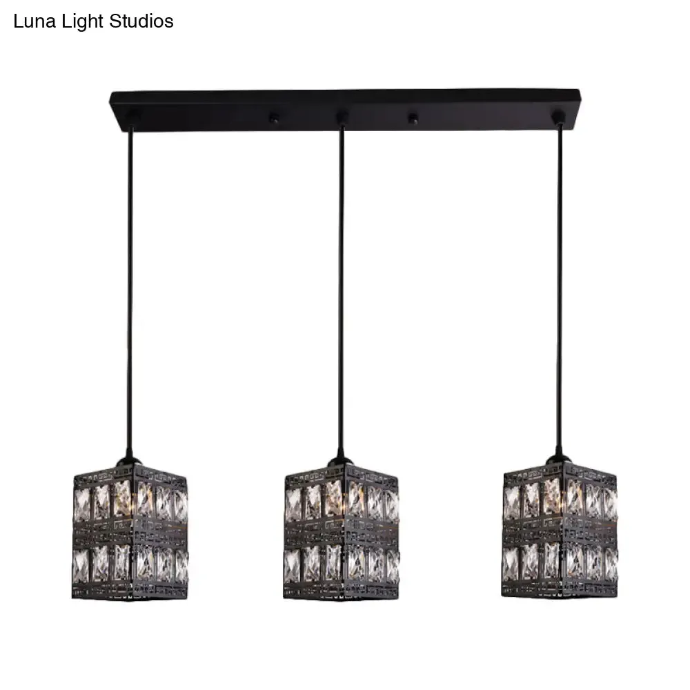 Modern Crystal Cluster Pendant Light with 3 Lights - Black Finish