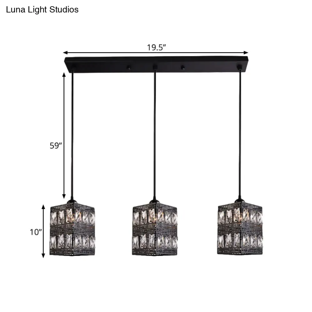 Modern Crystal Cluster Pendant Light with 3 Lights - Black Finish