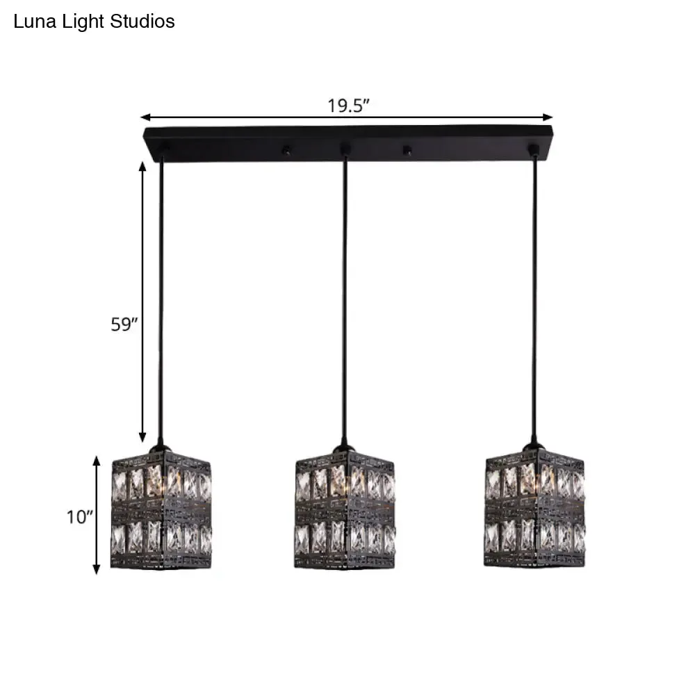 Modern Crystal Cluster Pendant Light with 3 Lights - Black Finish