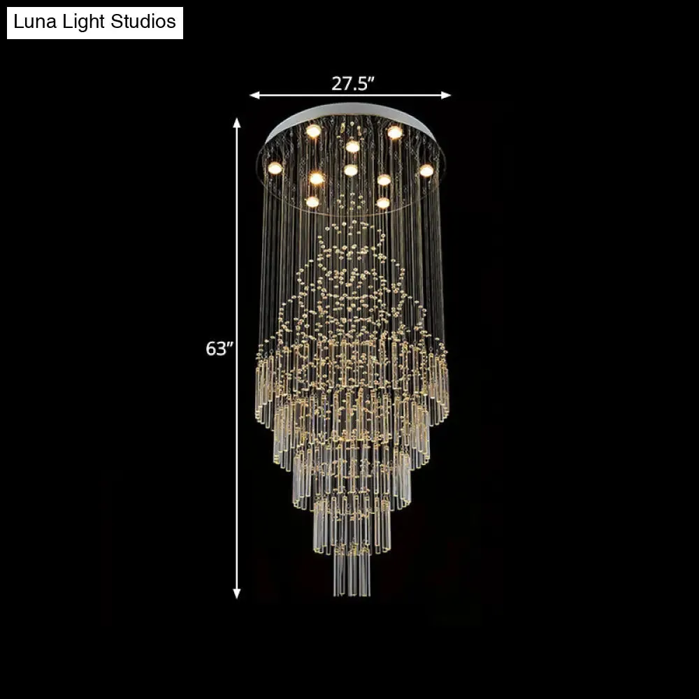 Modern Crystal Drop Lamp with LED 10-Bulb, Living Room Ceiling Light: Orbs and Rods Design