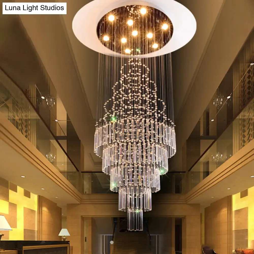 Modern Crystal Drop Lamp with LED 10-Bulb, Living Room Ceiling Light: Orbs and Rods Design