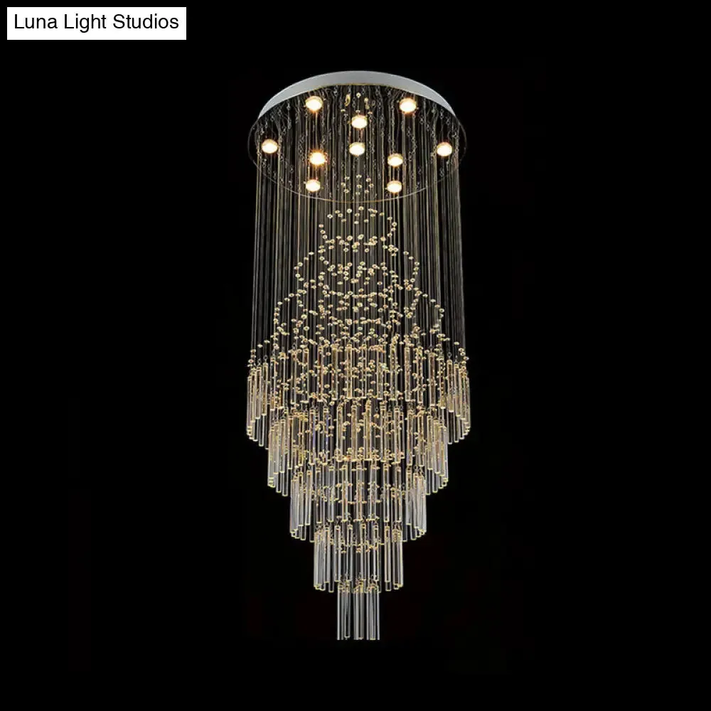 Modern Crystal Drop Lamp with LED 10-Bulb, Living Room Ceiling Light: Orbs and Rods Design