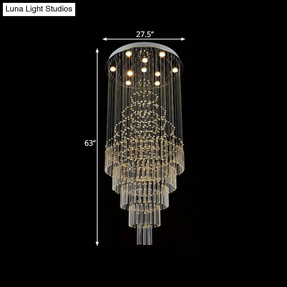 Modern Crystal Drop Lamp with LED 10-Bulb, Living Room Ceiling Light: Orbs and Rods Design