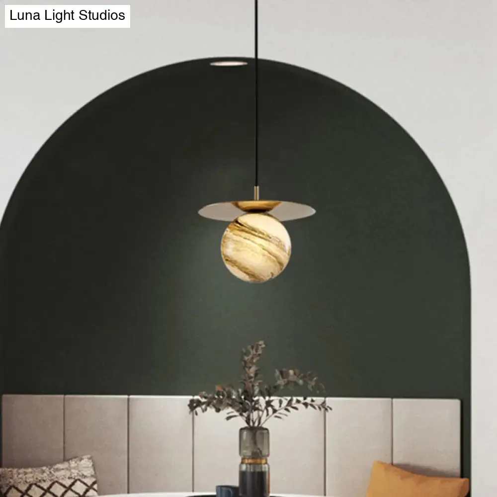 Modern Frosted Glass Sphere Pendant Light with LED Bulb - Gold Finish for Kitchen Ceiling