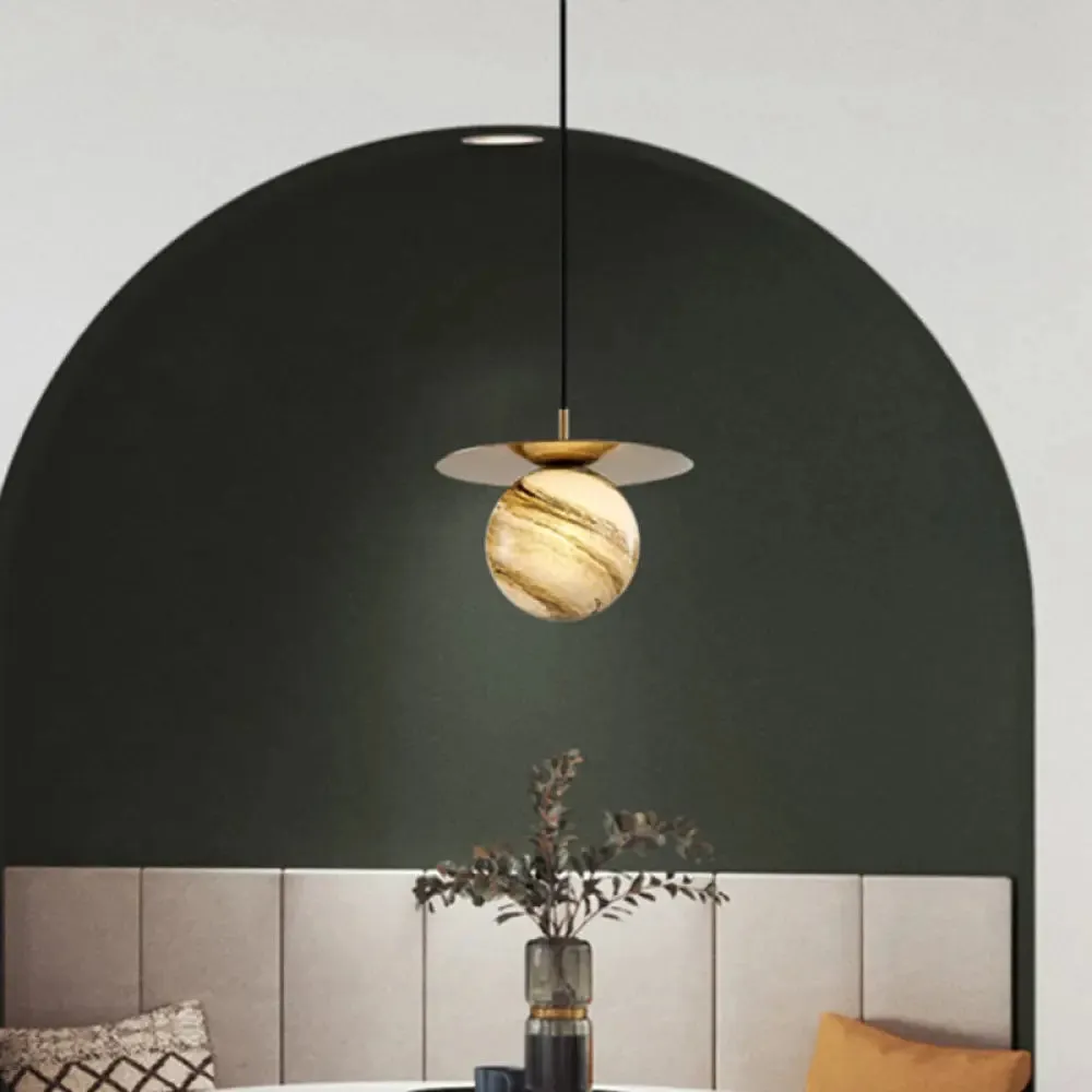 Modern Frosted Glass Sphere Pendant Light with LED Bulb - Gold Finish for Kitchen Ceiling