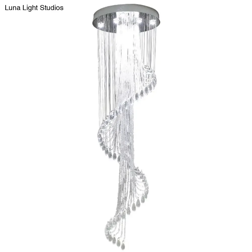 Modernist Crystal Spiral Cluster Pendant Lamp with 13 LED Lights - Silver Finish