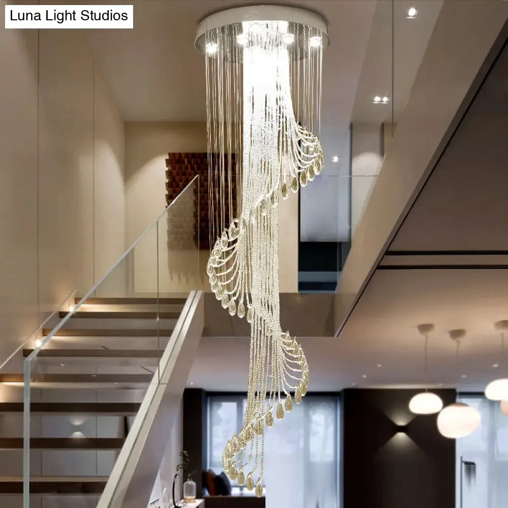 Modernist Crystal Spiral Cluster Pendant Lamp with 13 LED Lights - Silver Finish