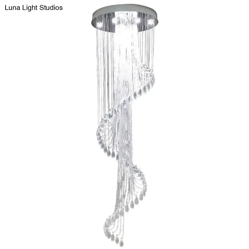 Modernist Crystal Spiral Cluster Pendant Lamp with 13 LED Lights - Silver Finish