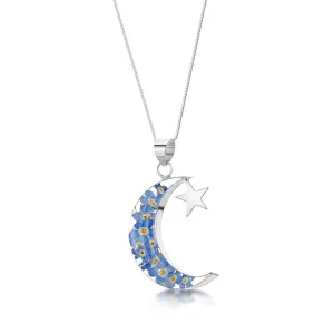 Moon & star necklace by Shrieking Violet® Sterling silver pendant with real forget-me-nots