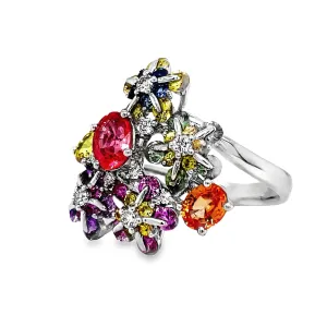 Multicolor Sapphire & Diamond Flower Motif Ring