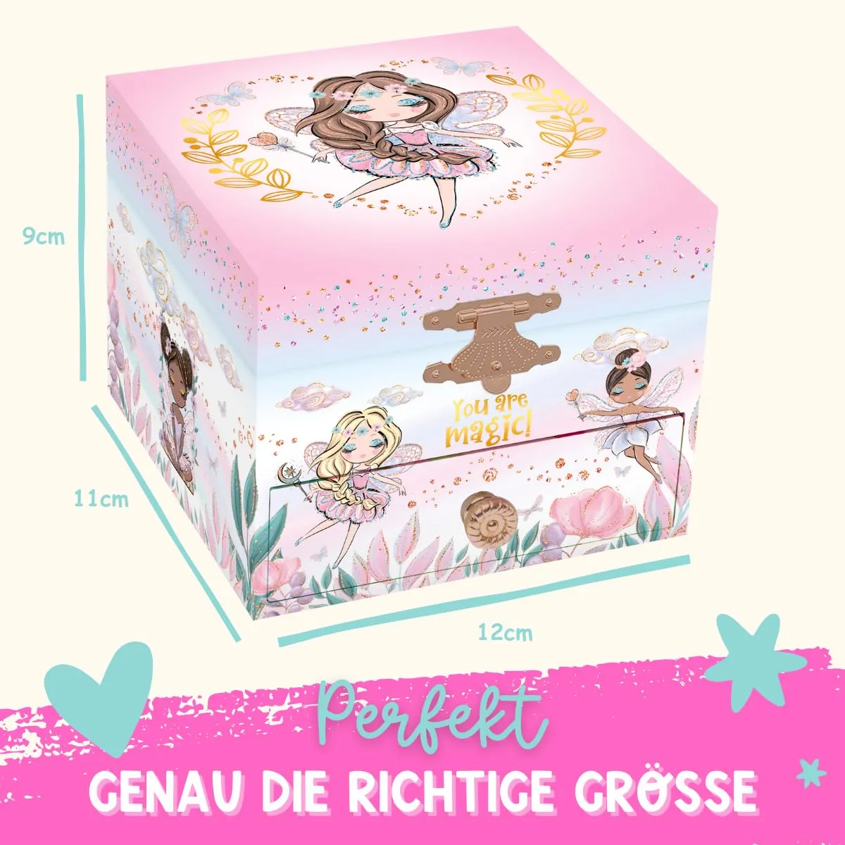Musical fairy jewelry box - children's music box, spinning princess and mirror, jewelry box