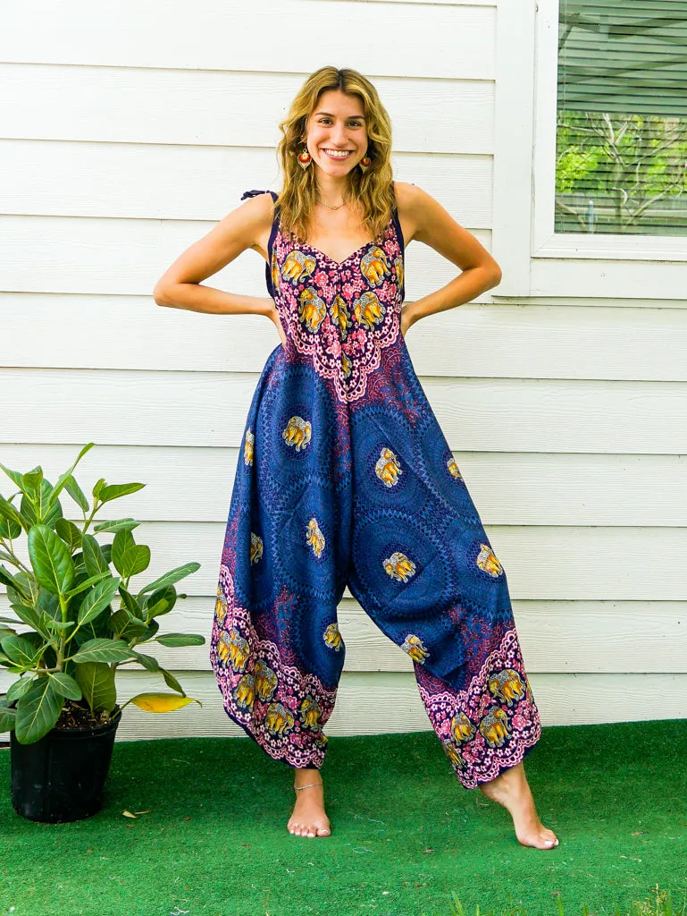 Navy Rose Elephant Mandala Boho Jumpsuit
