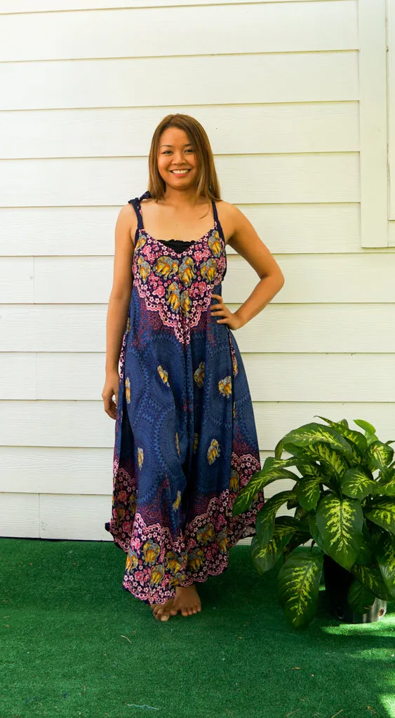 Navy Rose Elephant Mandala Boho Jumpsuit
