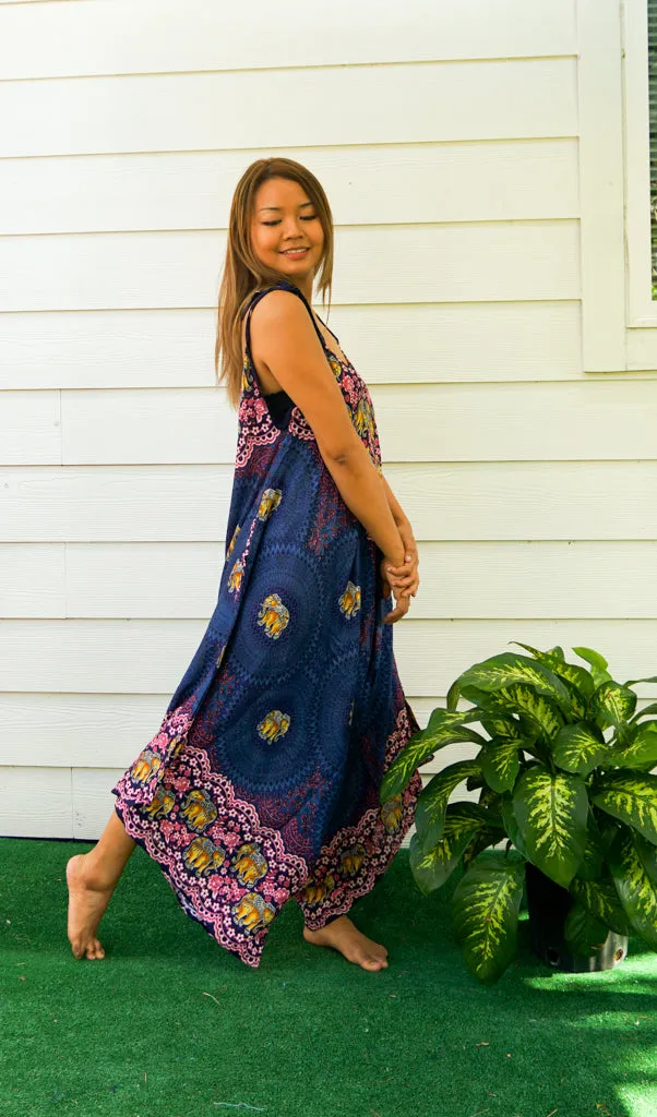 Navy Rose Elephant Mandala Boho Jumpsuit