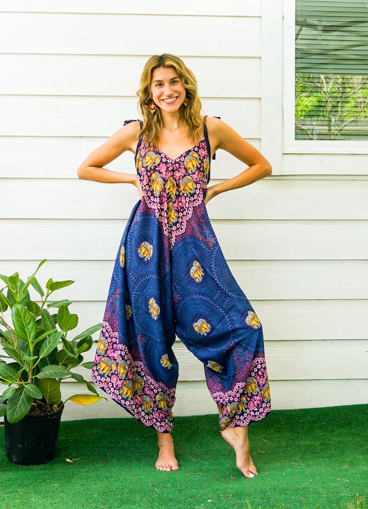 Navy Rose Elephant Mandala Boho Jumpsuit