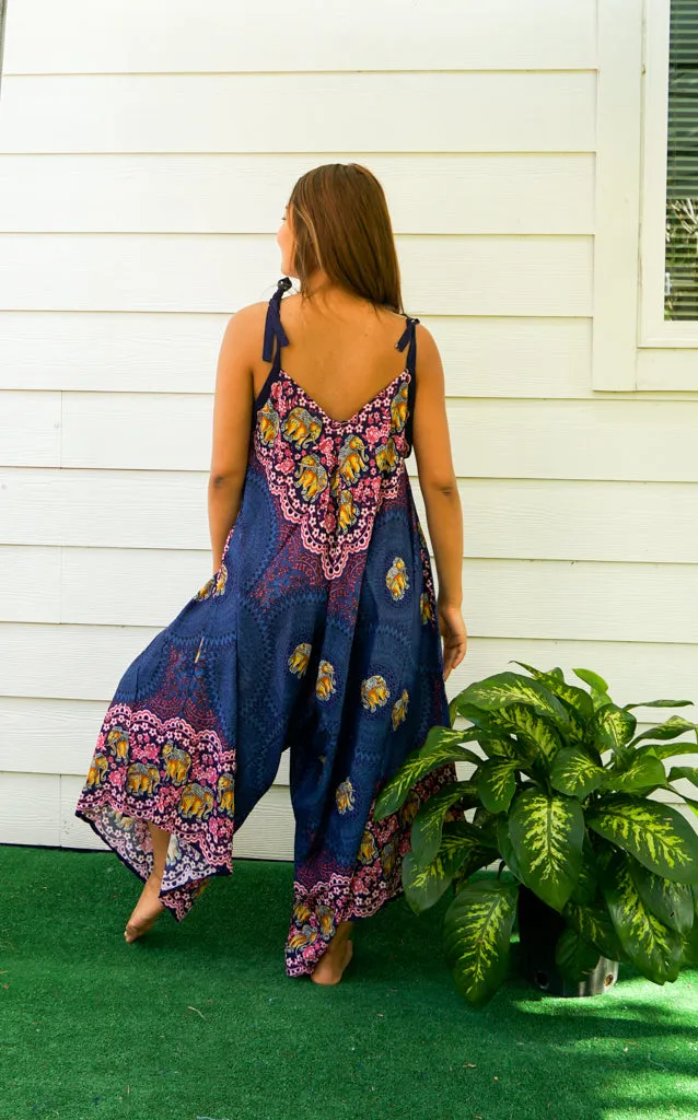 Navy Rose Elephant Mandala Boho Jumpsuit