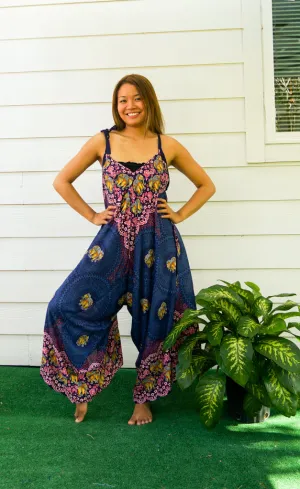 Navy Rose Elephant Mandala Boho Jumpsuit