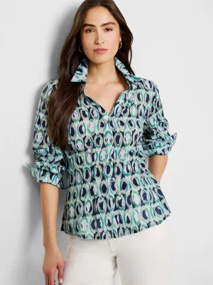 Nic   Zoe Green Ikat Rings Tucked Shirt