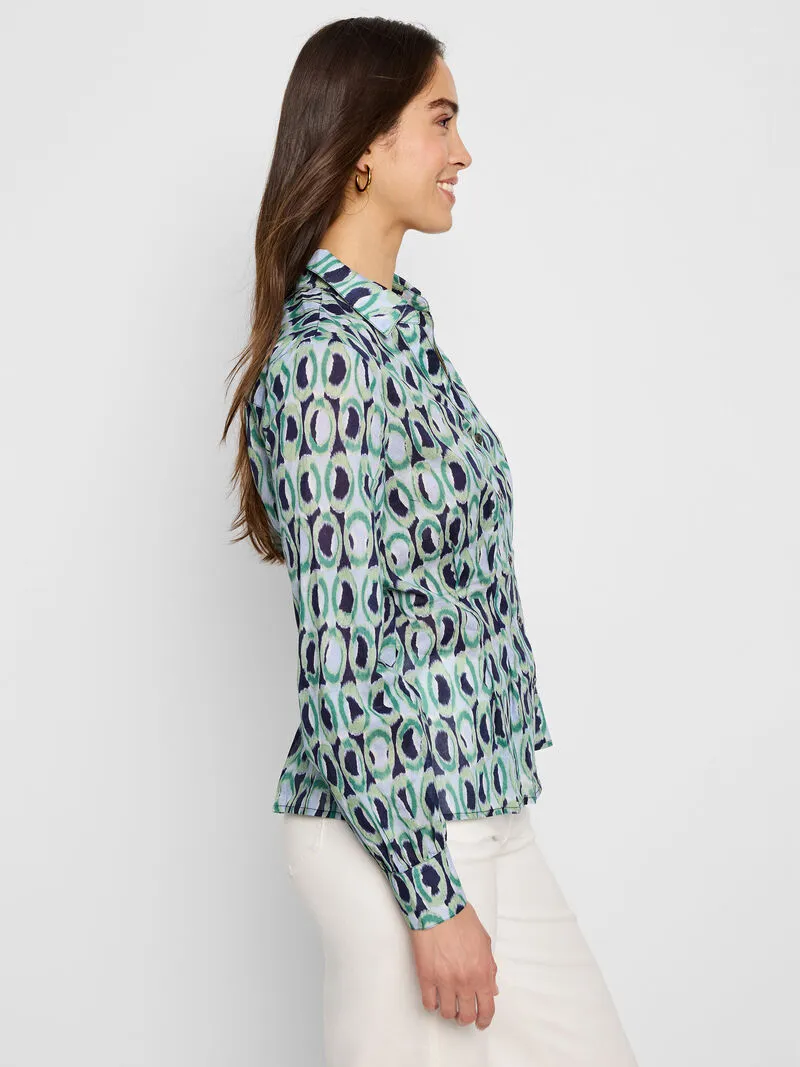 Nic   Zoe Green Ikat Rings Tucked Shirt