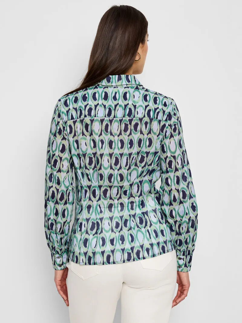 Nic   Zoe Green Ikat Rings Tucked Shirt