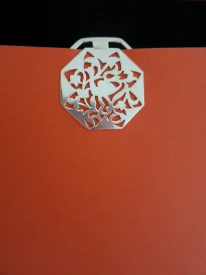 Octagonal, crane design, cutwork Bookmark