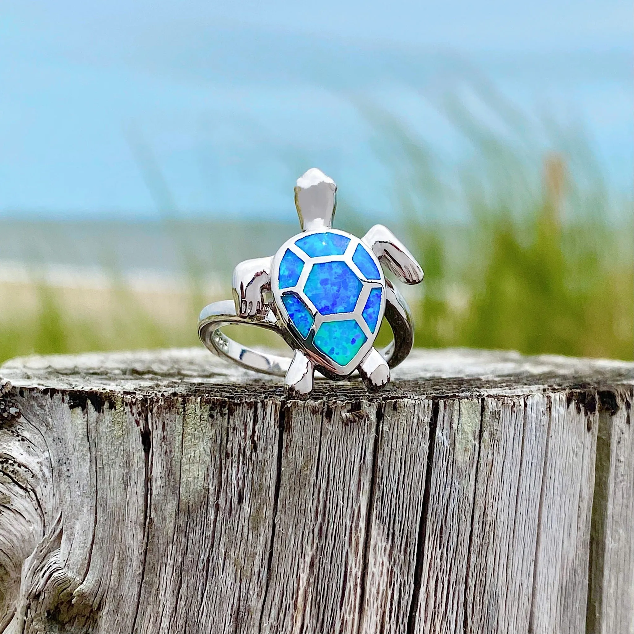 Opal Swimming Sea Turtle Ring