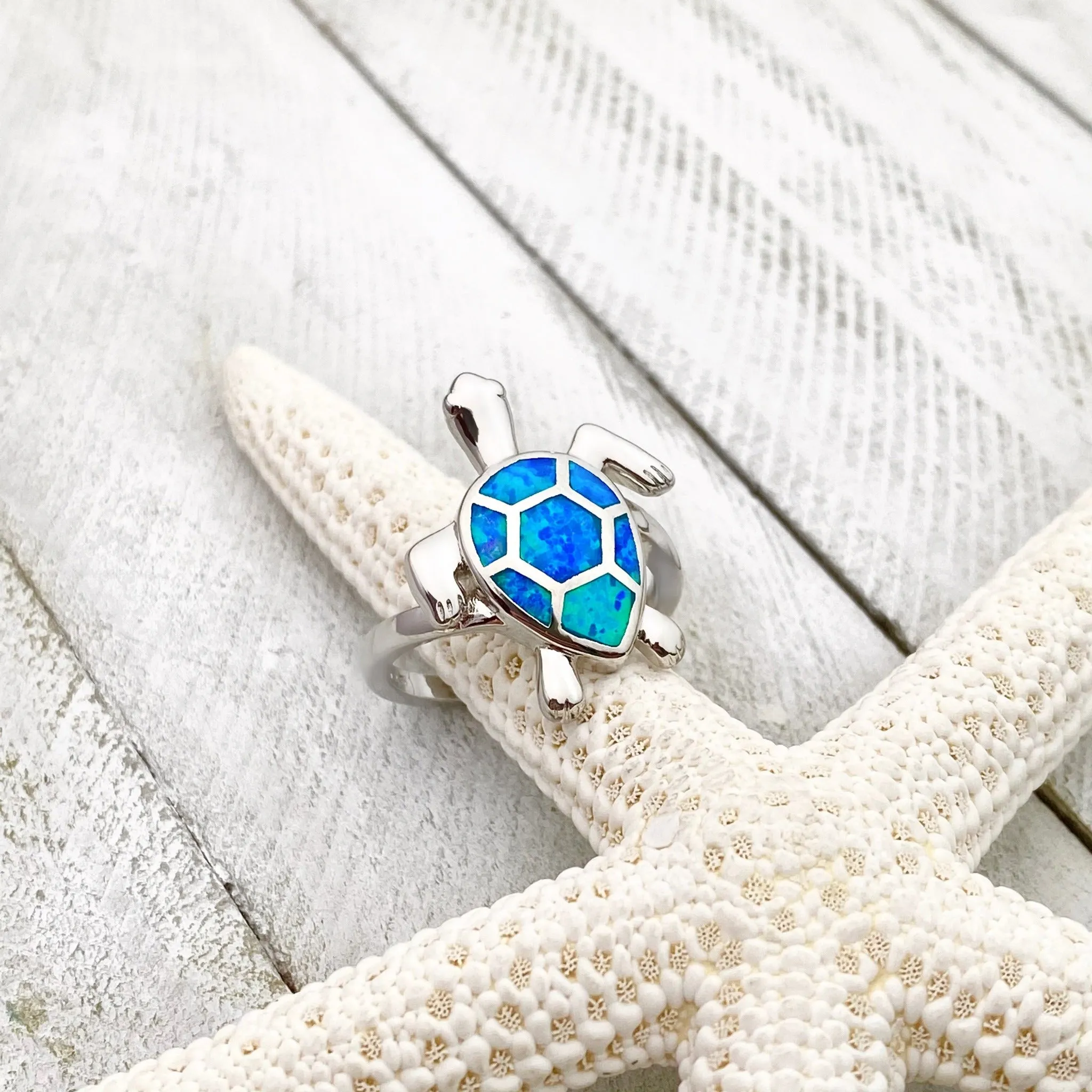 Opal Swimming Sea Turtle Ring
