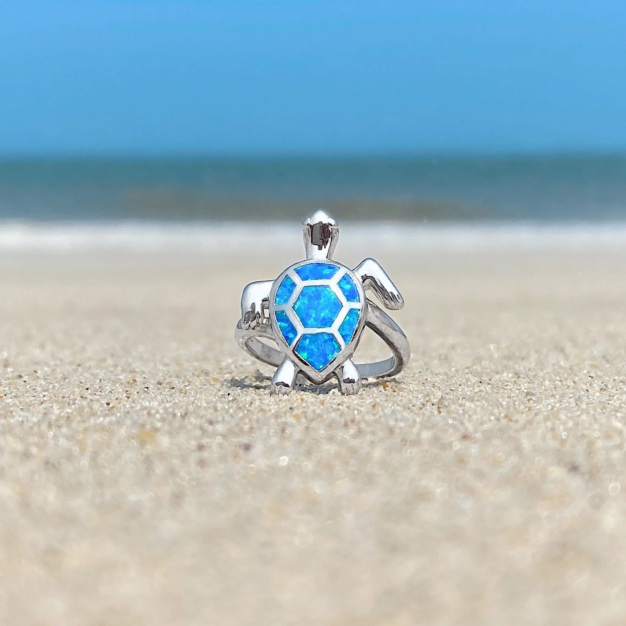 Opal Swimming Sea Turtle Ring