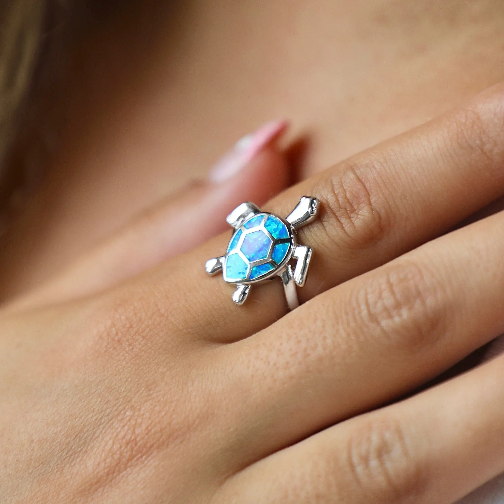 Opal Swimming Sea Turtle Ring