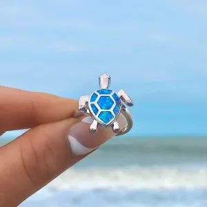 Opal Swimming Sea Turtle Ring