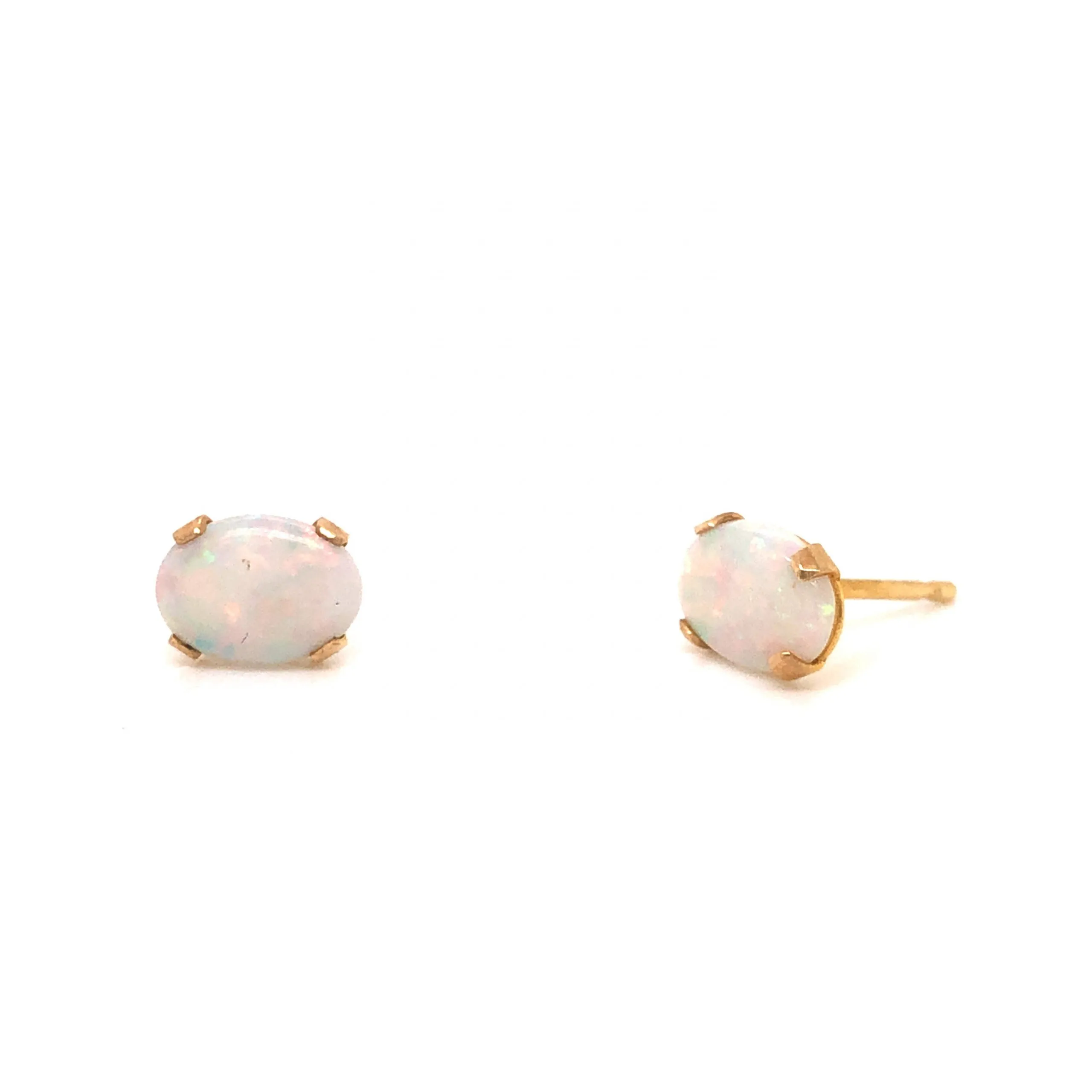 Oval Opal Stud Earrings in 14k Yellow Gold