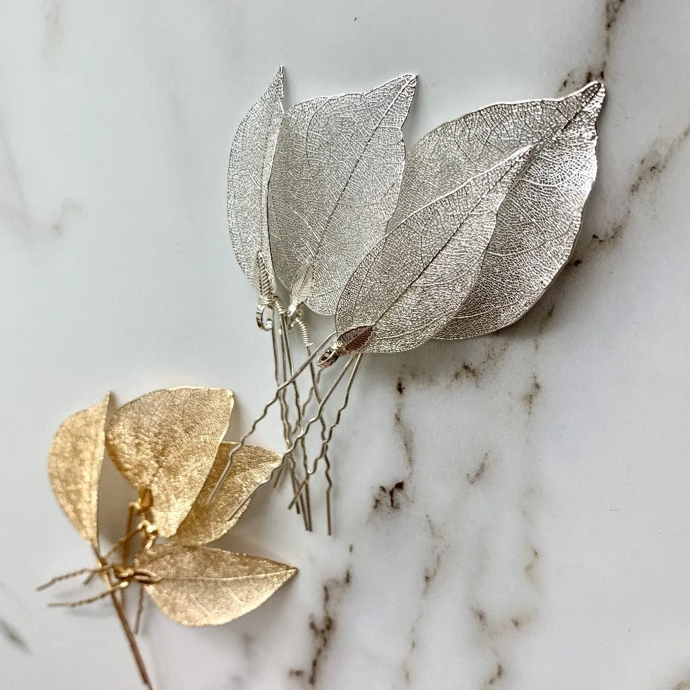P122. Bridal gold/silver leaf hairpins, bridesmaid hairpins set