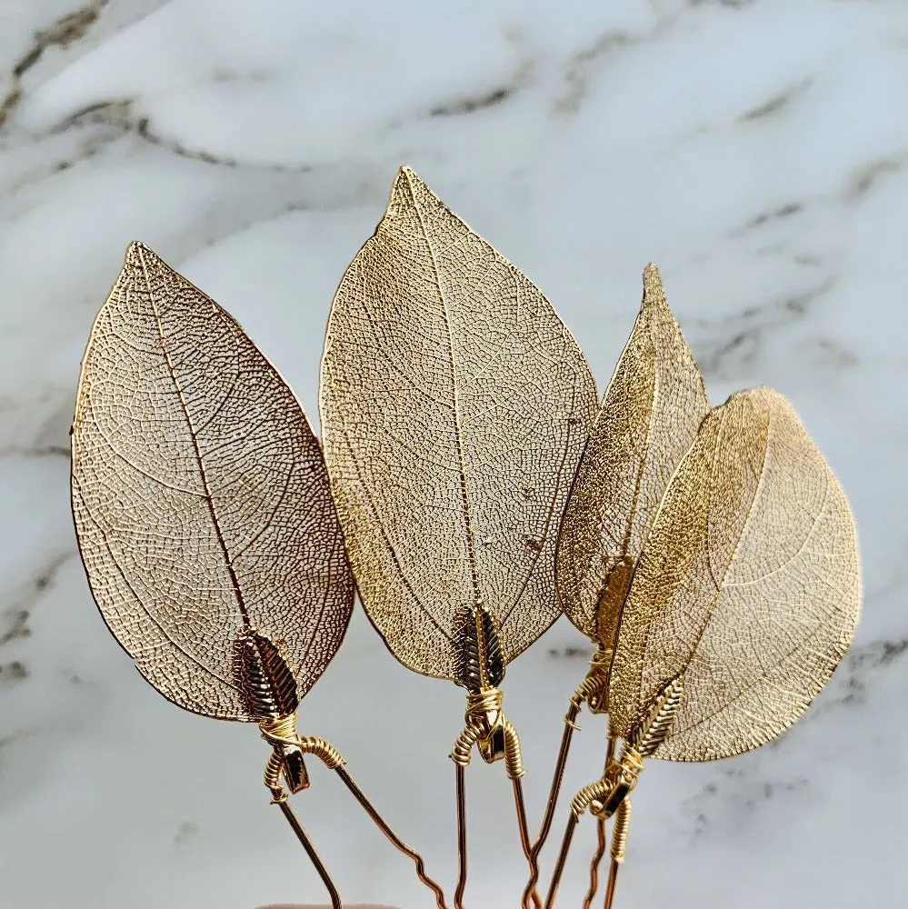 P122. Bridal gold/silver leaf hairpins, bridesmaid hairpins set