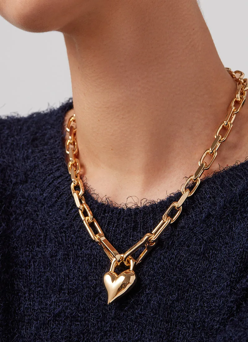 Padlock Heart Pendant Necklace Gold