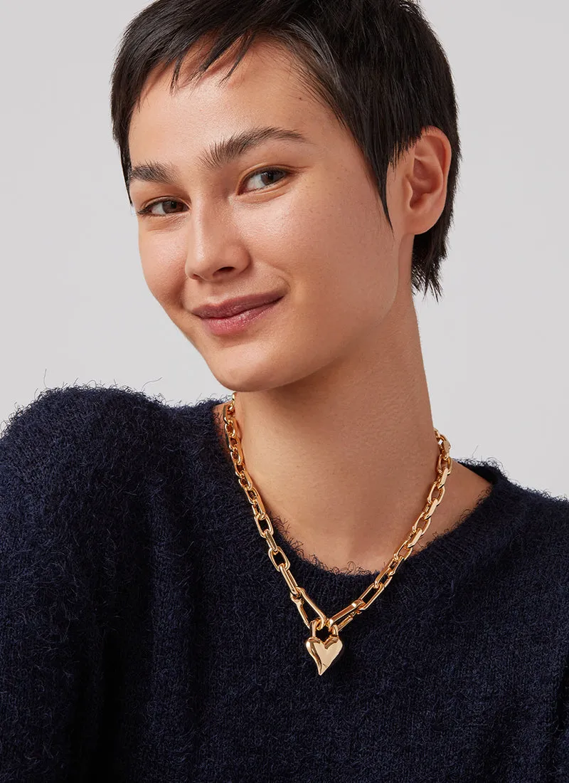 Padlock Heart Pendant Necklace Gold