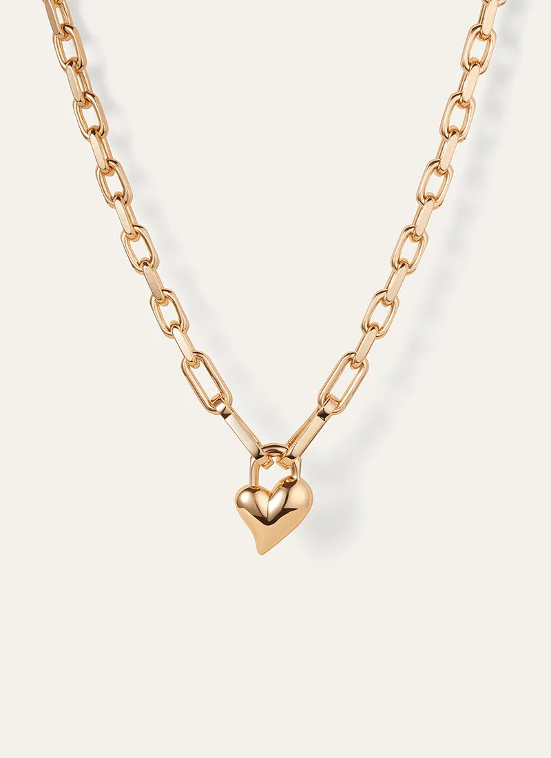 Padlock Heart Pendant Necklace Gold