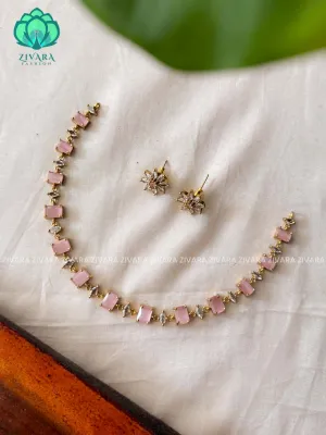 PASTEL PINK  STONE- stylish and minimal elegant neckwear with earrings- Zivara Fashion