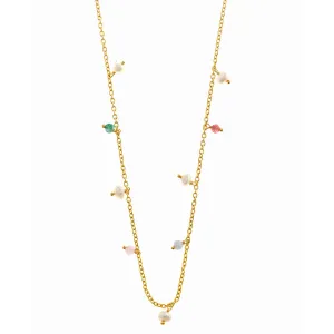 Pearl, Tourmaline, Quartz & Aventurine Sterling Silver Necklace plated in 18K Gold