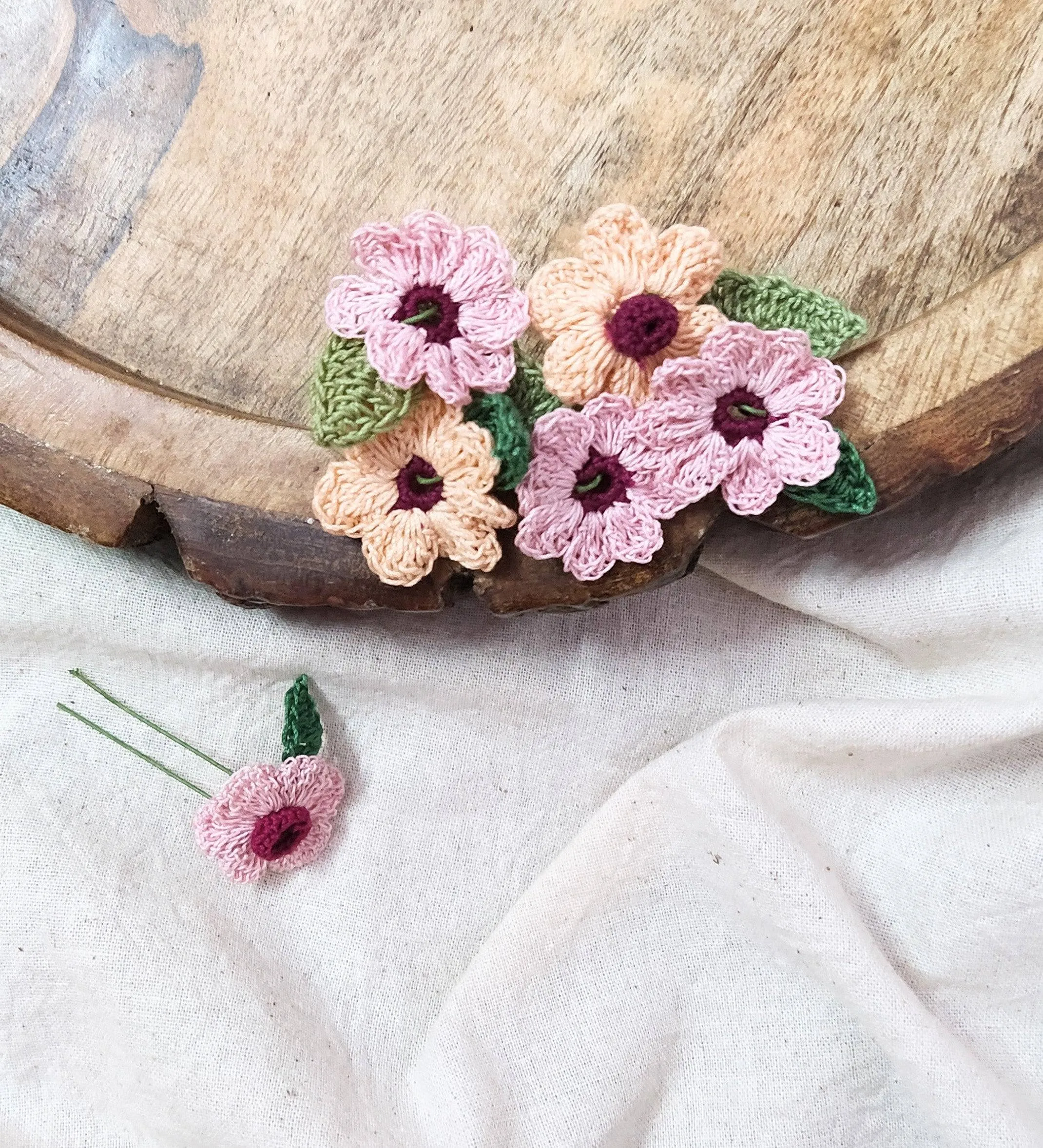Pink and Peaches Crochet Hairpins (Set of 4)