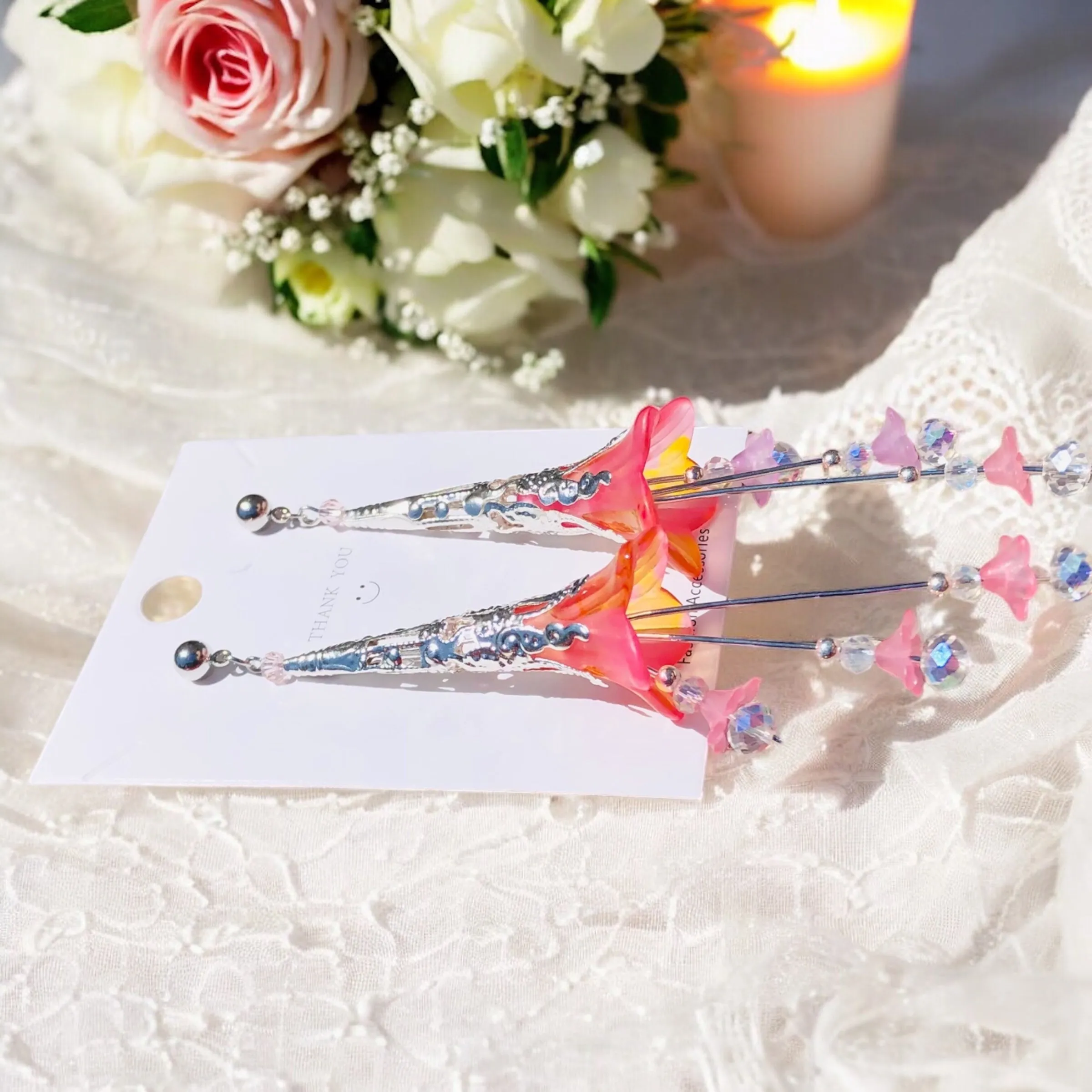 Pink and yellow Bohemian Bloom Earrings