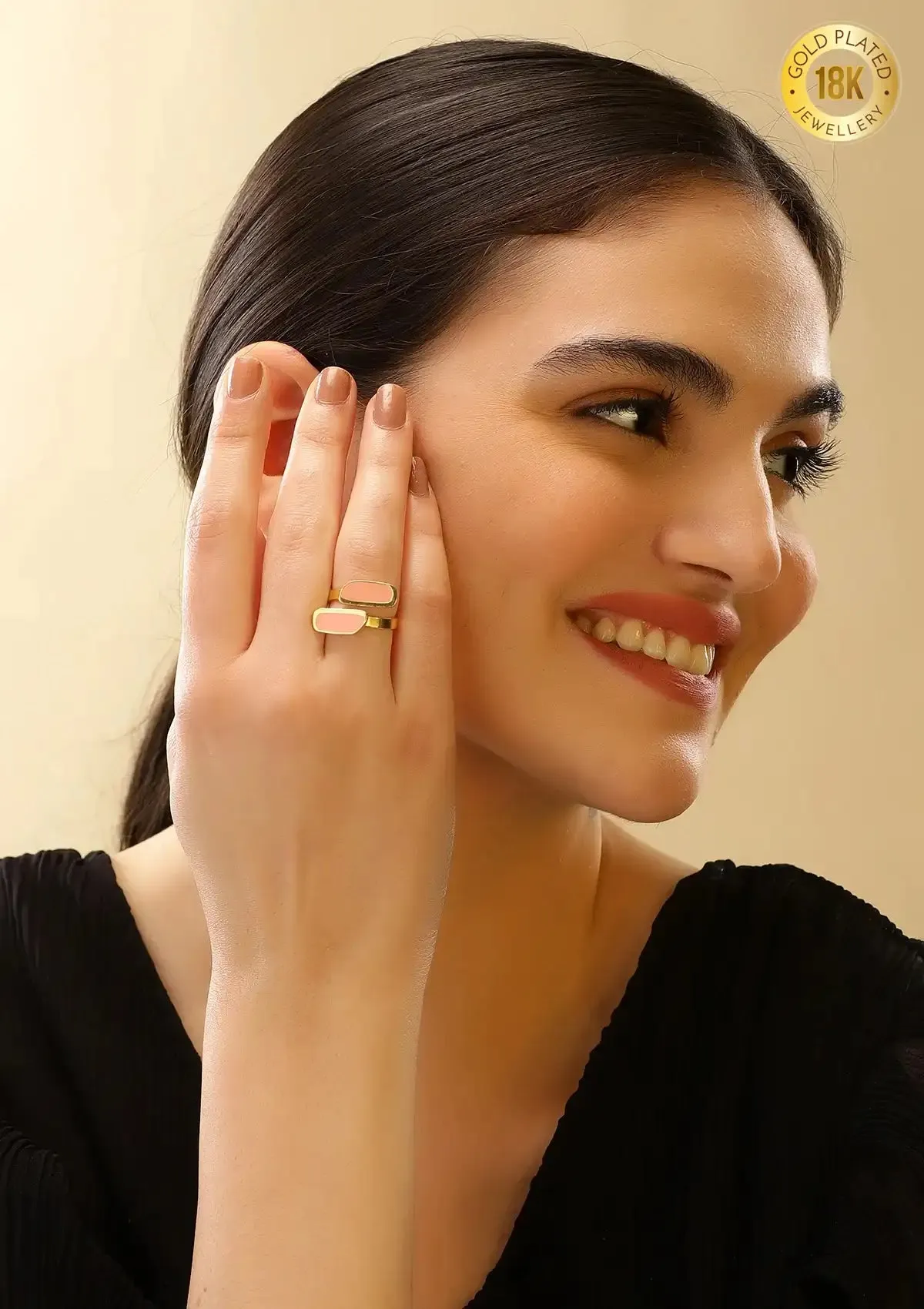 Pink Enamel Gold Plated Ring