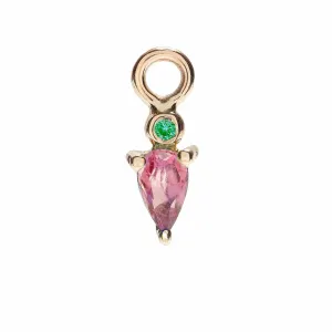 Pink Tourmaline   10k Gold Droplet Earring Charm