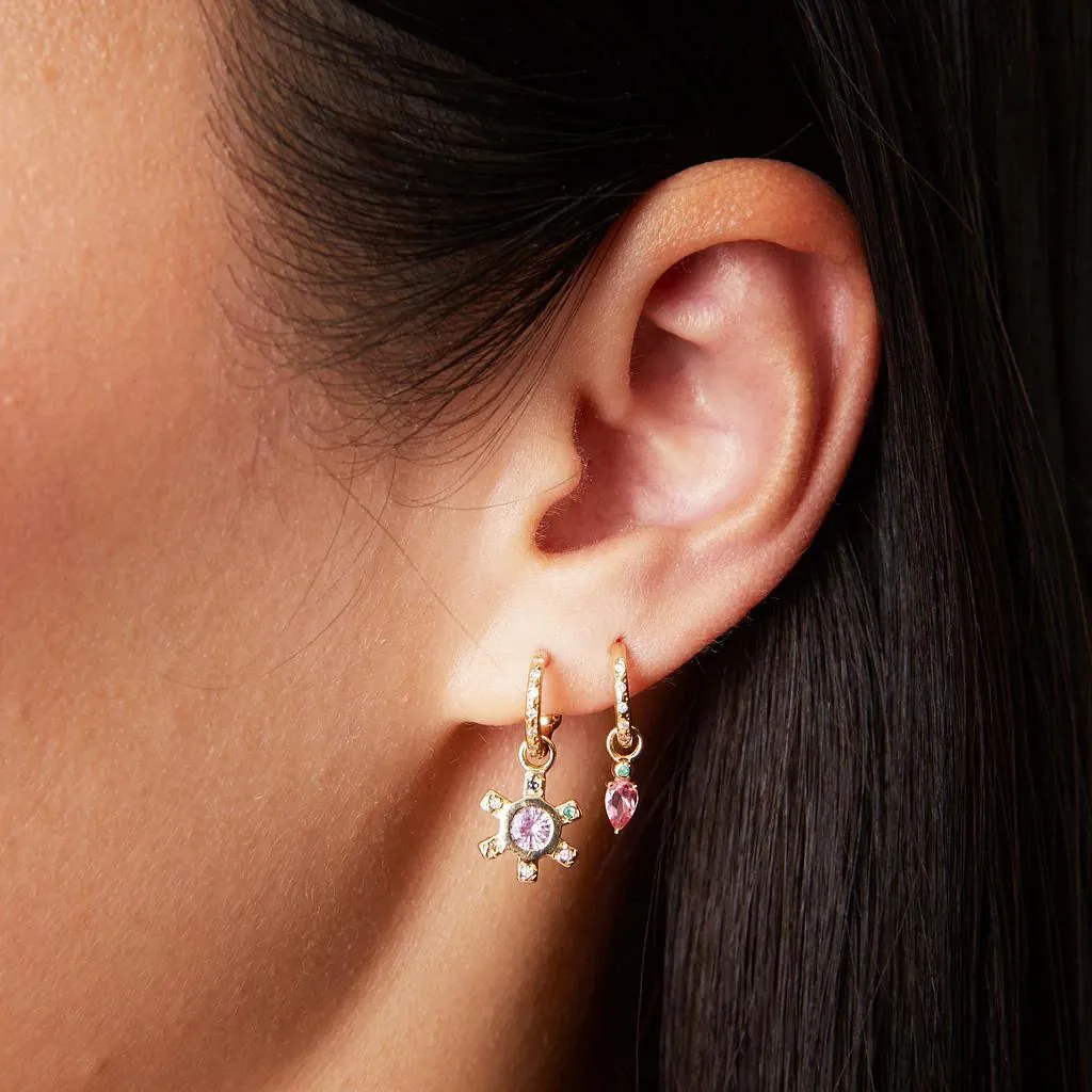 Pink Tourmaline   10k Gold Droplet Earring Charm