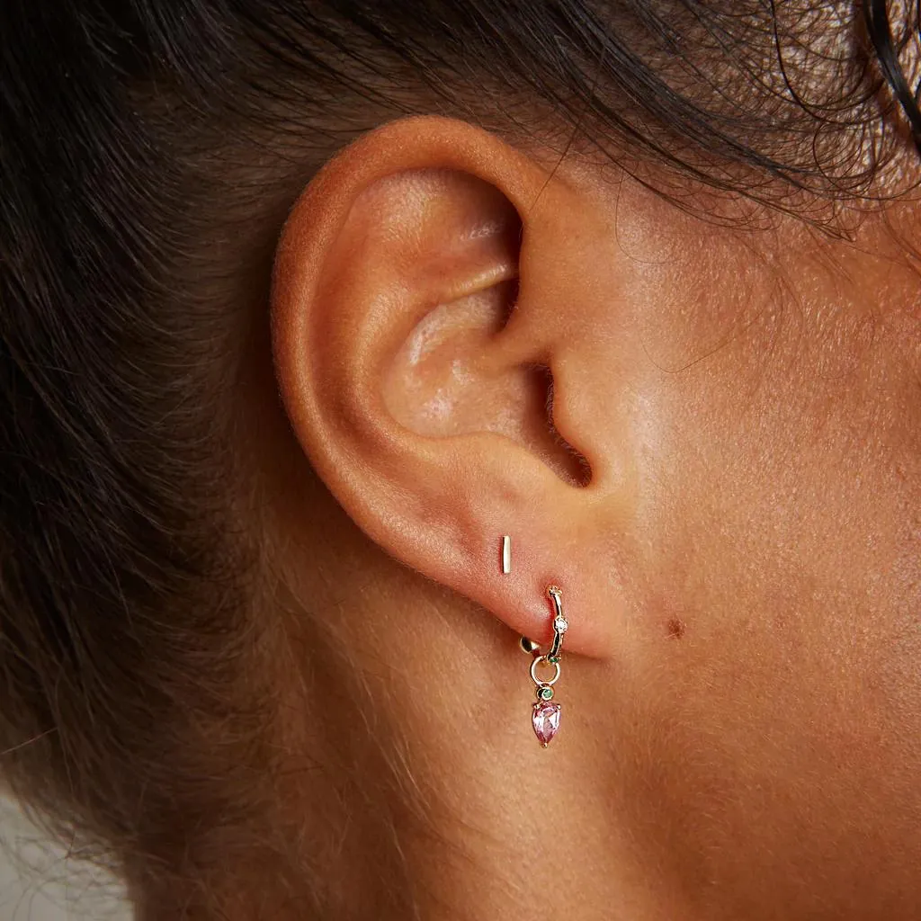 Pink Tourmaline   10k Gold Droplet Earring Charm