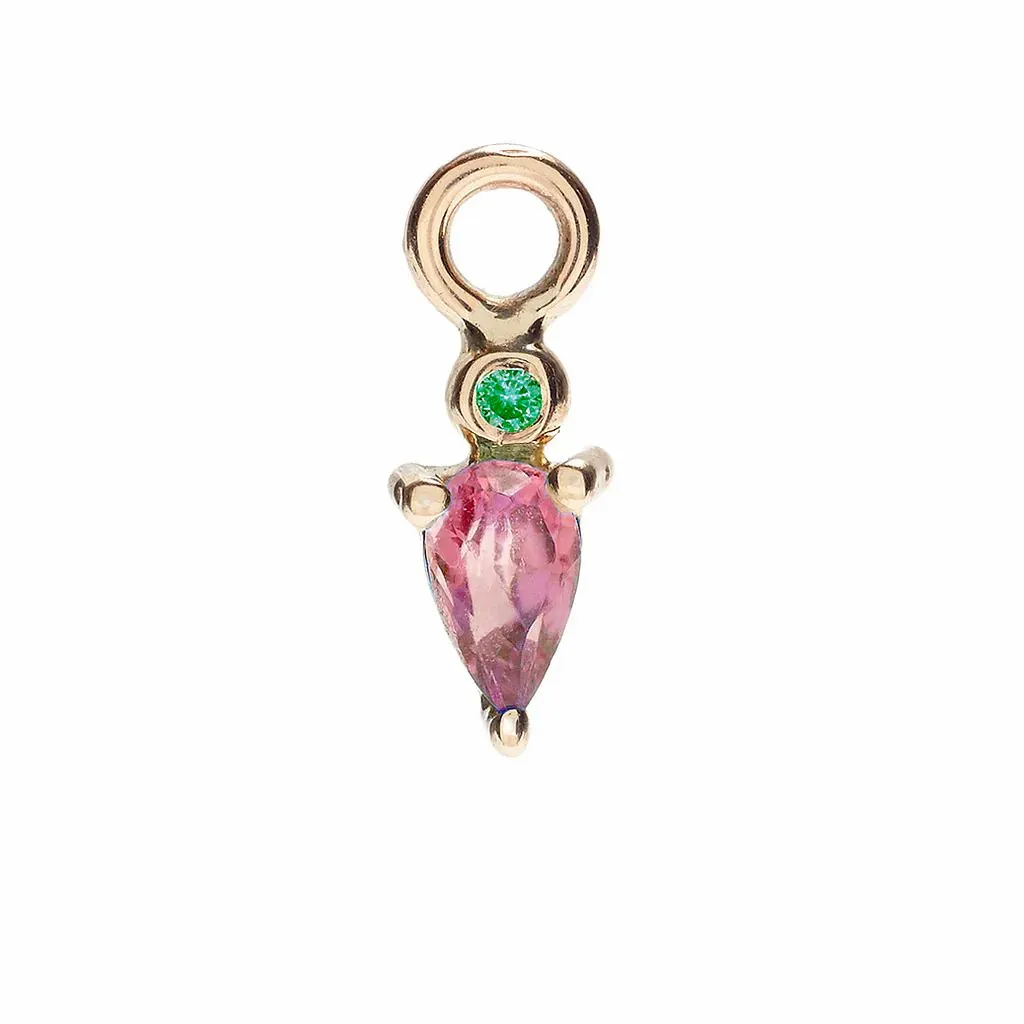 Pink Tourmaline   10k Gold Droplet Earring Charm