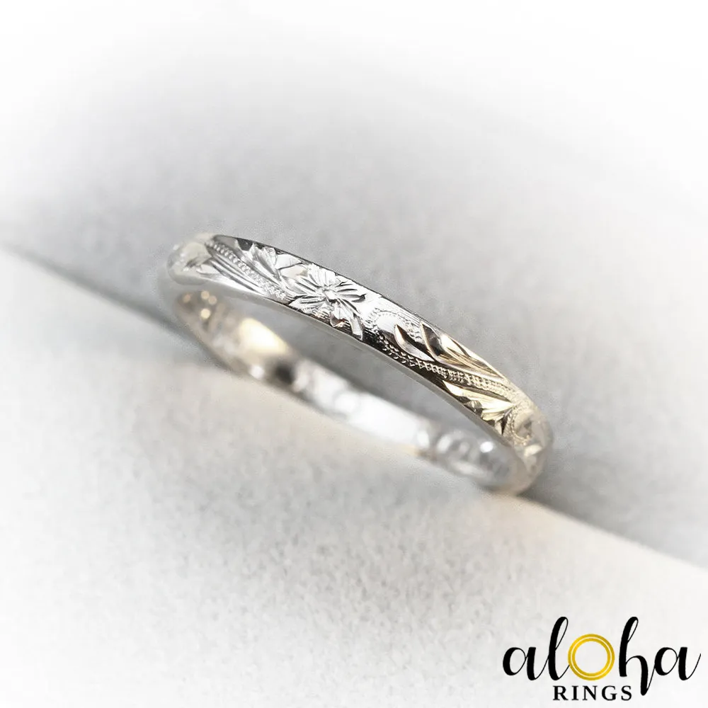 Platinum Hawaiian Jewelry Ring  Hand Engraved 'Old English Design - 3mm, Dome Shape, Standard Fitment