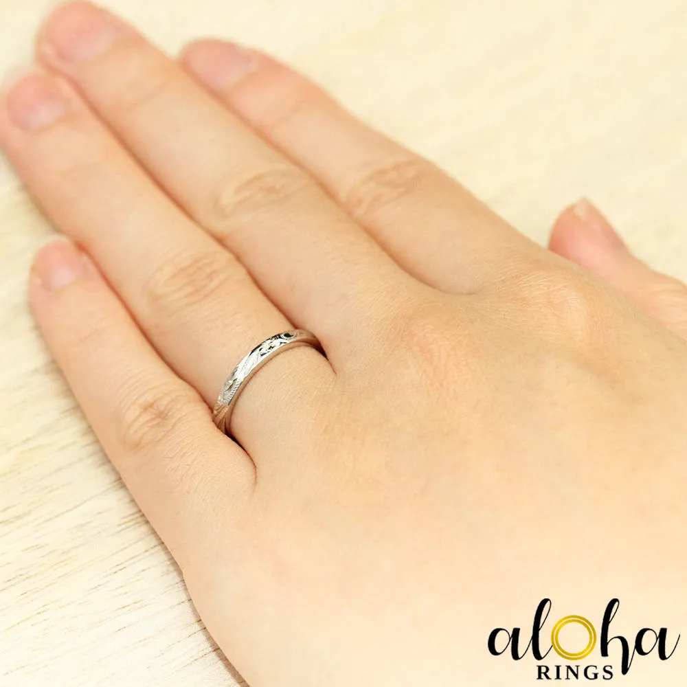 Platinum Hawaiian Jewelry Ring  Hand Engraved 'Old English Design - 3mm, Dome Shape, Standard Fitment