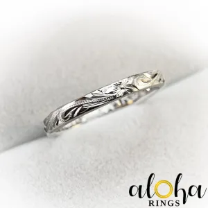 Platinum Hawaiian Jewelry Ring  Hand Engraved 'Old English Design - 3mm, Dome Shape, Standard Fitment