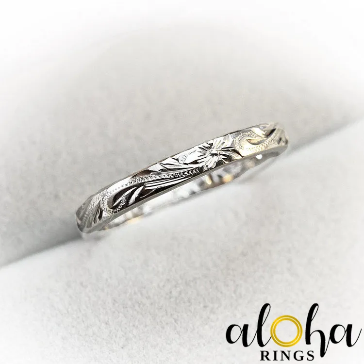 Platinum Hawaiian Jewelry Ring  Hand Engraved 'Old English Design - 3mm, Dome Shape, Standard Fitment