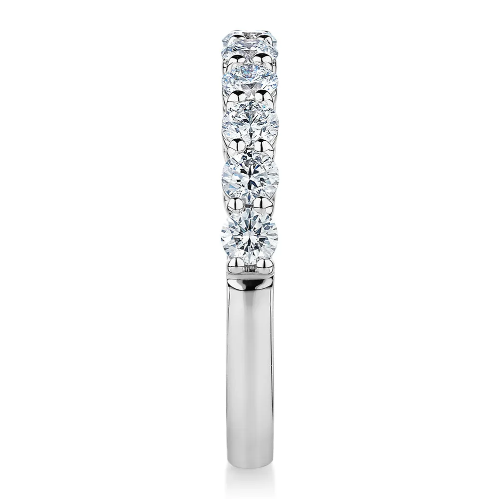 Premium Laboratory Created Diamond, 0.90 carat TW round brilliant wedding or eternity band in 18 carat white gold